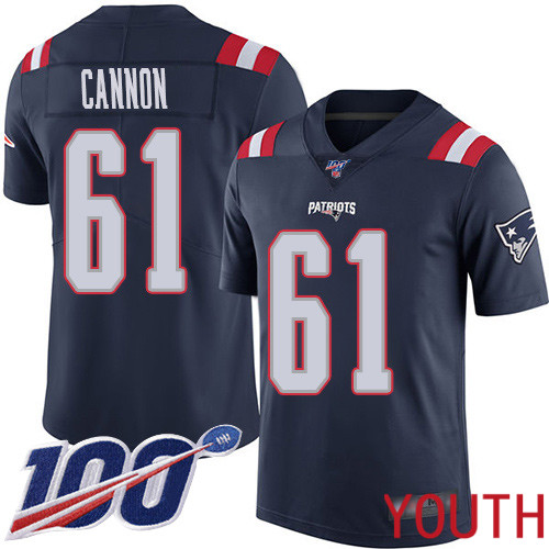 New England Patriots Football #61 100th Season Limited Navy Blue Youth Marcus Cannon NFL Jersey->youth nfl jersey->Youth Jersey